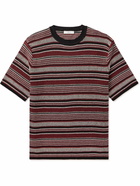 Mr P. - Striped Crochet-Knit Cotton T-Shirt - Burgundy