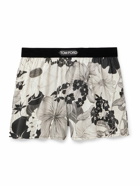TOM FORD - Floral-Print Velvet-Trimmed Stretch-Silk Satin Boxer Shorts - White