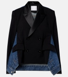 Sacai Double-breasted denim and wool jacket