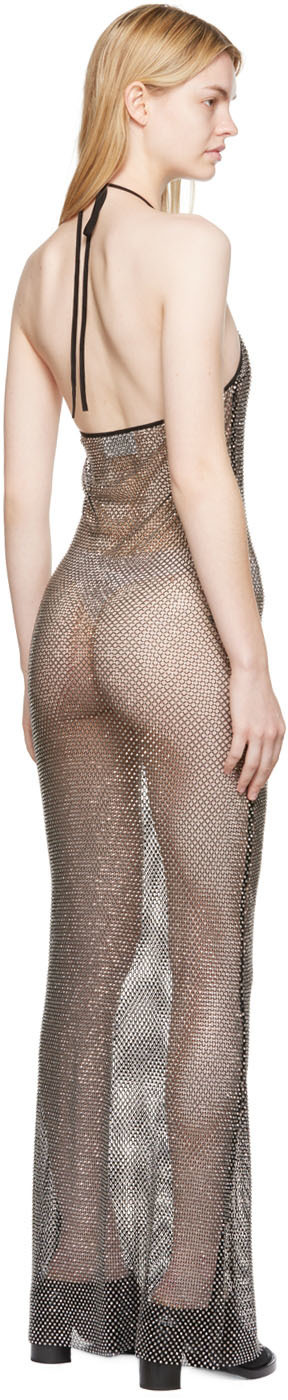 AMI Alexandre Mattiussi Black Rhinestone Fishnet Maxi Dress