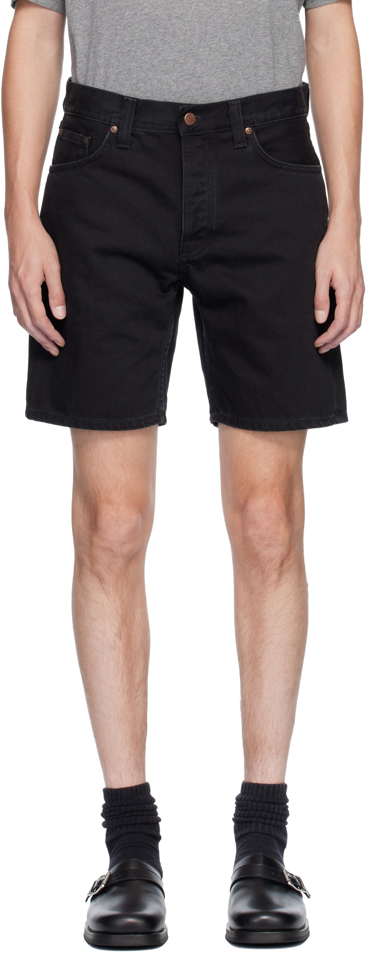 Nudie Jeans Black Seth Denim Shorts