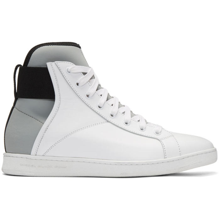 Photo: Diesel Black Gold White Leather and Neoprene High-Top Sneakers