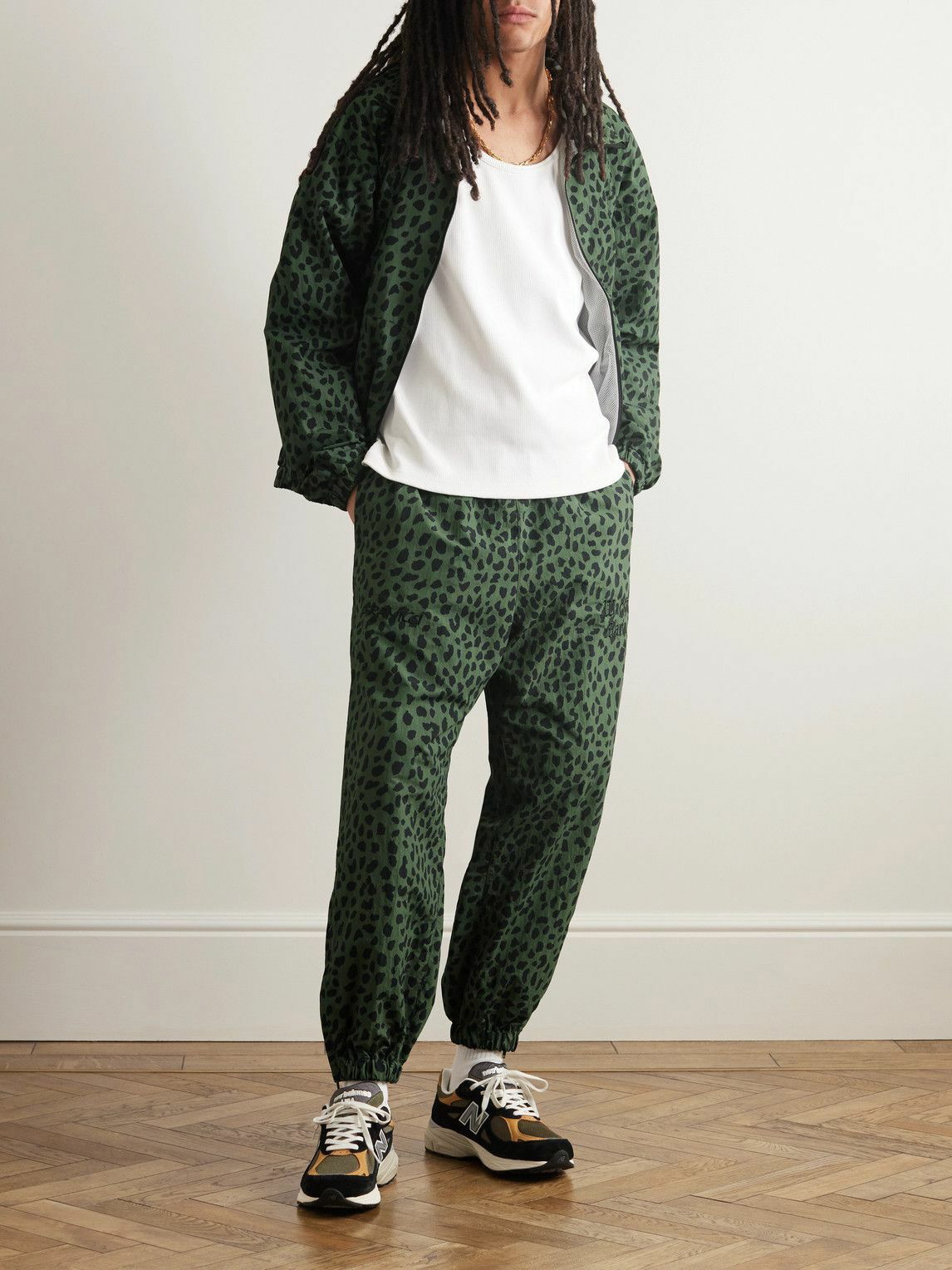 Wacko Maria - Gramicci Tapered Belted Leopard-Print Nylon Track Pants -  Green