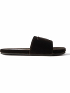 TOM FORD - Harrison Logo-Embroidered Velvet Slides - Brown