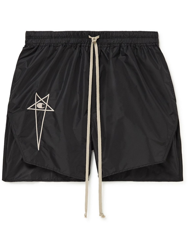 Photo: Rick Owens - Champion Dolphin Logo-Embroidered Recycled Shell Drawstring Shorts - Black