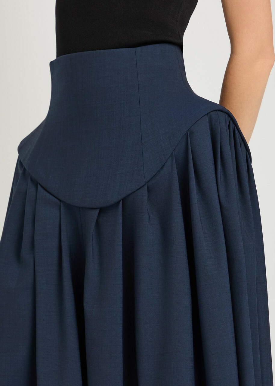 A.W.A.K.E Mode Basque Pleated Wide-leg Wool-blend Trousers Navy