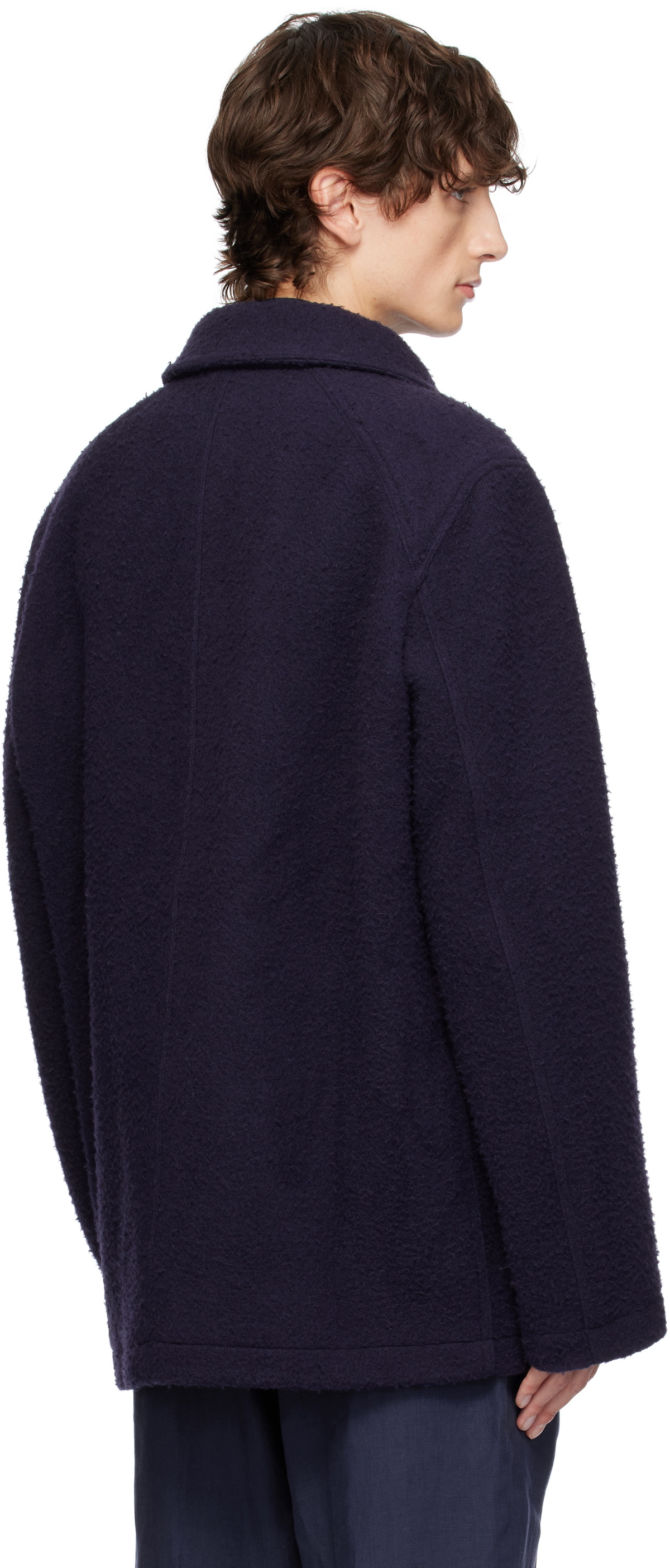 Drake's Navy Casentino Wool Short Duffle Jacket Drake's