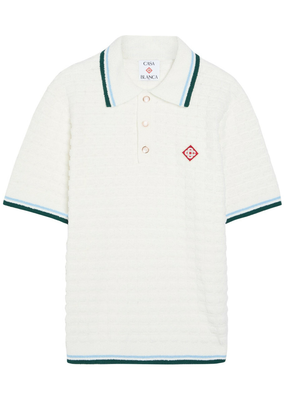 Casablanca Logo-appliquéd Bouclé Polo Shirt White