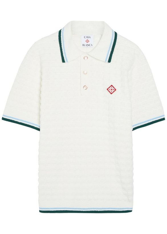 Photo: Casablanca Logo-appliquéd Bouclé Polo Shirt White