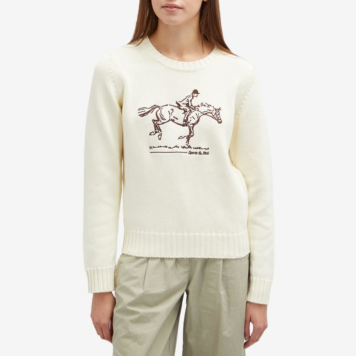 Sporty & Rich Women's Horse Knitted Sweater in Cream