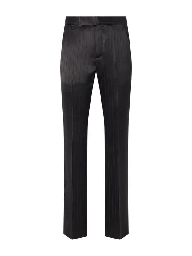 Photo: TOM FORD - Straight-Leg Pinstriped Satin Suit Trousers - Black