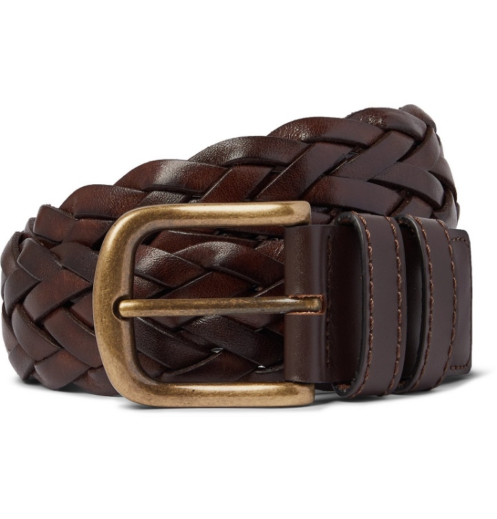 Photo: Anderson & Sheppard - 3.5cm Woven Leather Belt - Brown