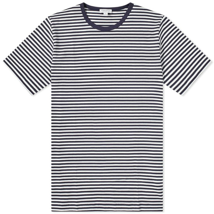 Photo: Sunspel Men's Classic English Stripe T-Shirt in White/Navy