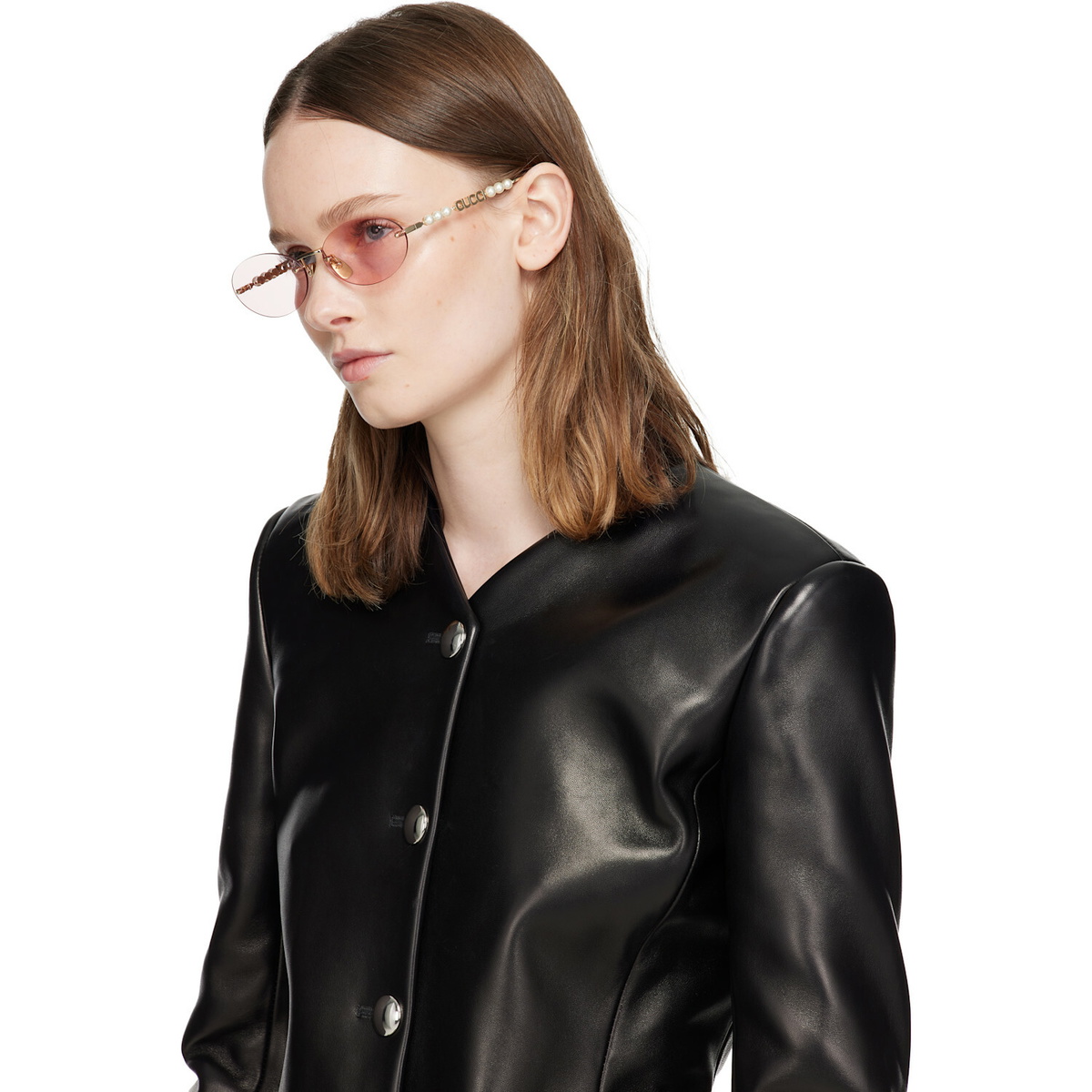 Gucci Gold Pearl Oval Frame Sunglasses