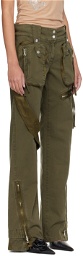 Blumarine Khaki Garment-Dyed Denim Cargo Pants