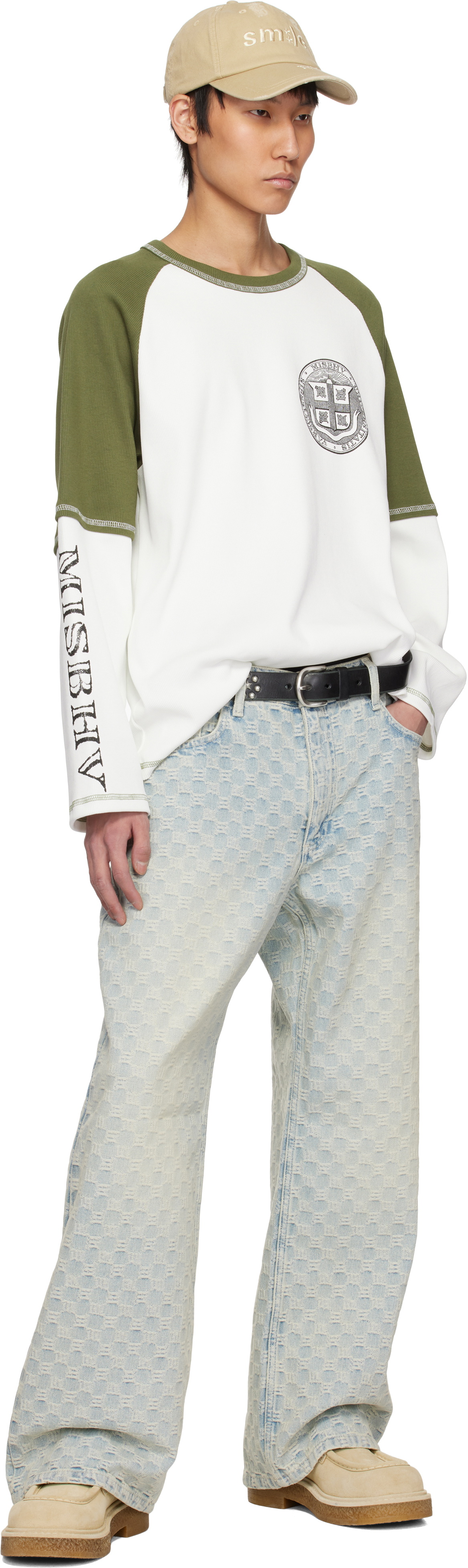 MISBHV White & Khaki Varsity 70's Longsleeve T-shirt