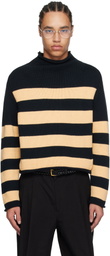 Carter Young Navy & Beige Striped Roll Neck Sweater