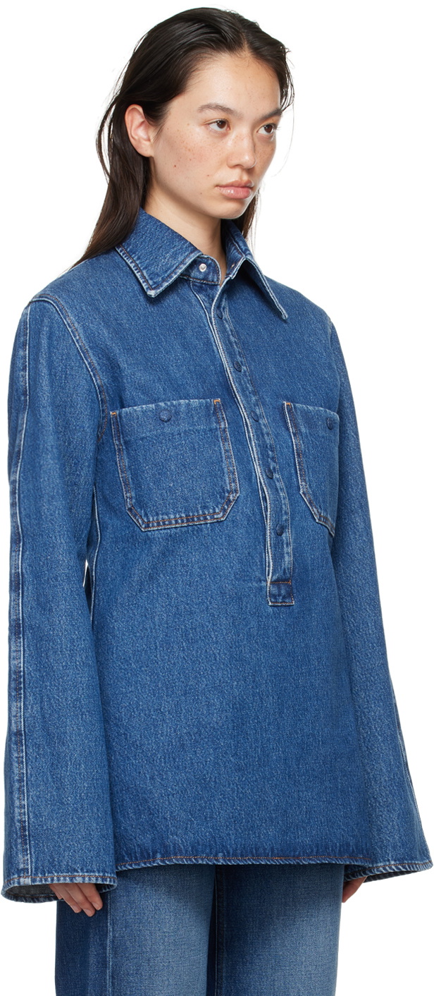 BITE Blue Curved Pull On Denim Shirt