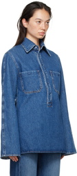 BITE Blue Curved Pull On Denim Shirt
