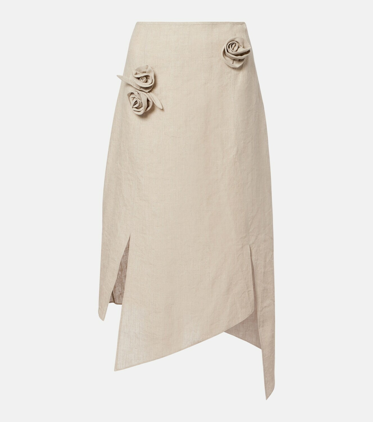 Coperni Floral-appliqué asymmetric linen midi skirt