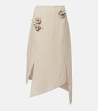 Coperni Floral-appliqué asymmetric linen midi skirt