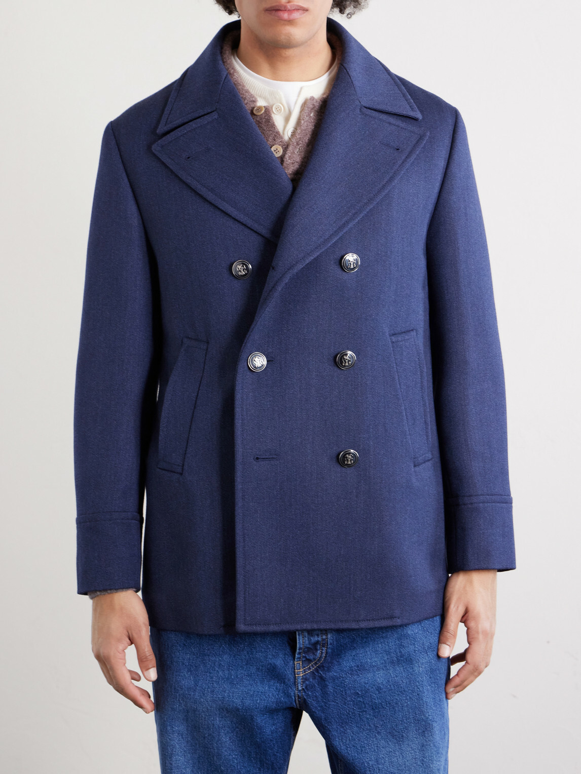 Brunello Cucinelli - Double-Breasted Wool and Silk-Blend Coat - Blue