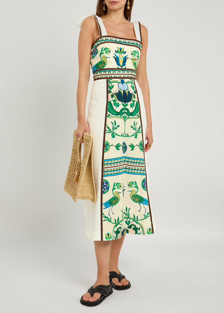 Lug Von Siga Ornella Printed Linen Midi Dress Green