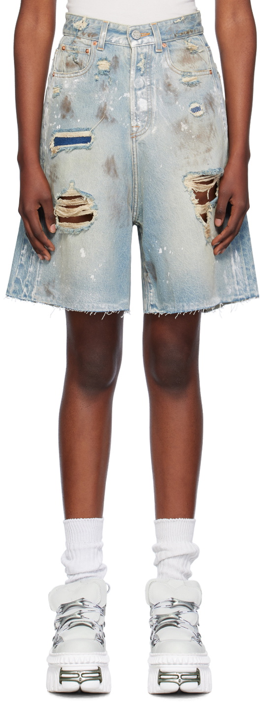 VETEMENTS Blue Trashed Denim Shorts