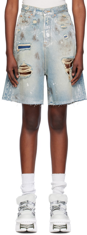 Photo: VETEMENTS Blue Trashed Denim Shorts