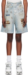 VETEMENTS Blue Trashed Denim Shorts