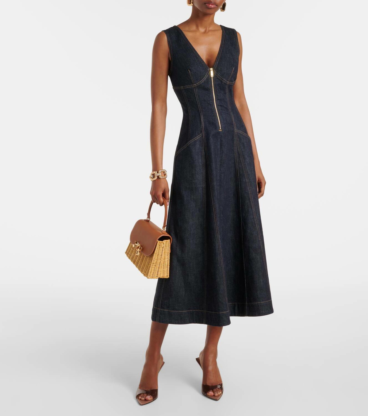 Self-Portrait Zip-up denim midi dress Self-Portrait