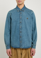 Ami Paris Logo-embroidered Denim Shirt Blue