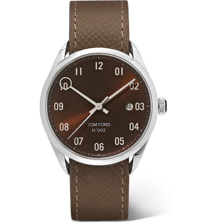 Photo: Tom Ford Timepieces - 002 40mm Stainless Steel and Pebble-Grain Leather Watch - Brown