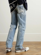 Palm Angels - Straight-Leg Logo-Embroidered Distressed Jeans - Blue