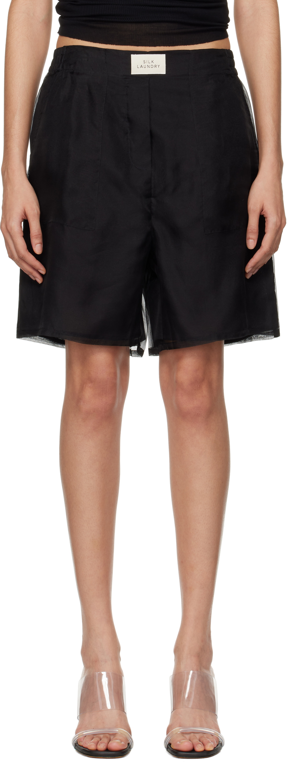 Silk Laundry Black Organza Boxer Shorts