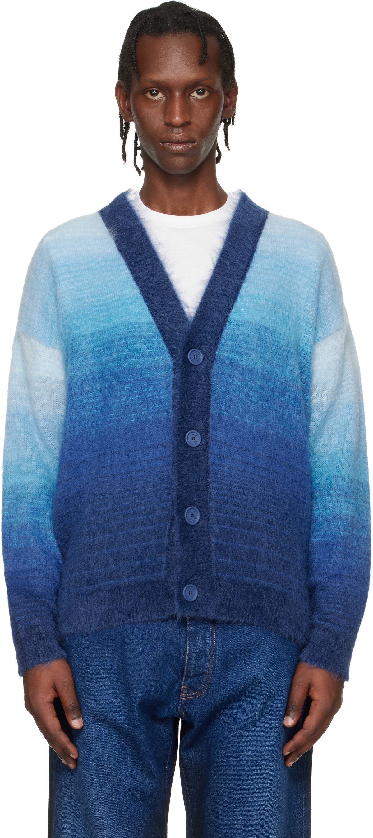 Off-White Navy Mohair Arrow Gradient Knit Cardigan