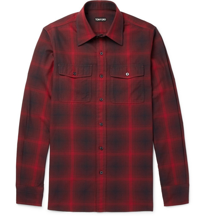 Photo: TOM FORD - Slim-Fit Checked Cotton Shirt - Men - Red