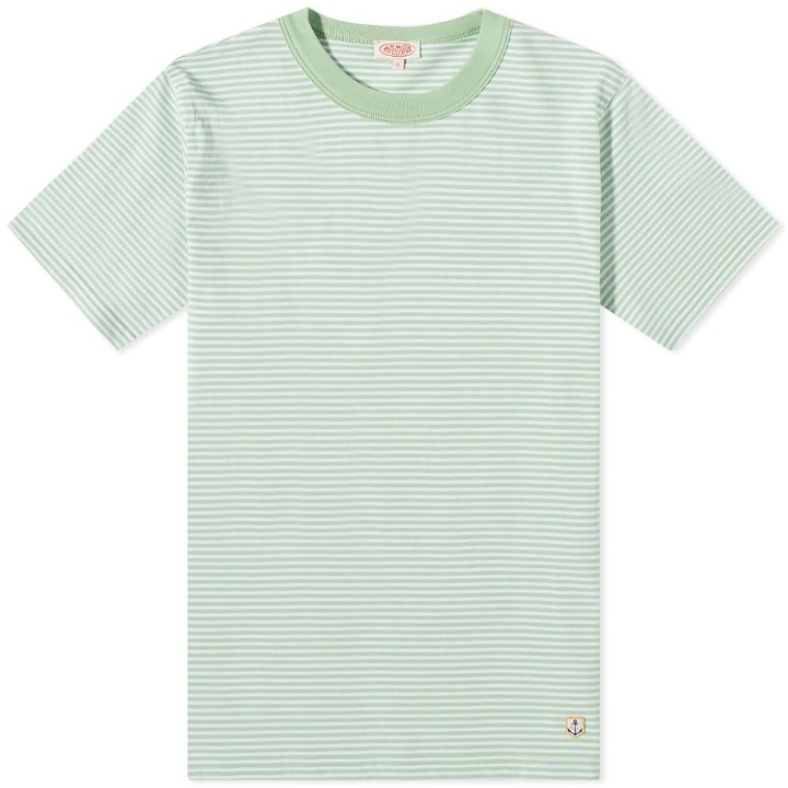 Photo: Armor-Lux Men's Fine Stripe T-Shirt in Hope Green/White
