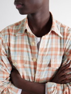 Drake's - Checked Brushed Cotton-Flannel Shirt - Orange