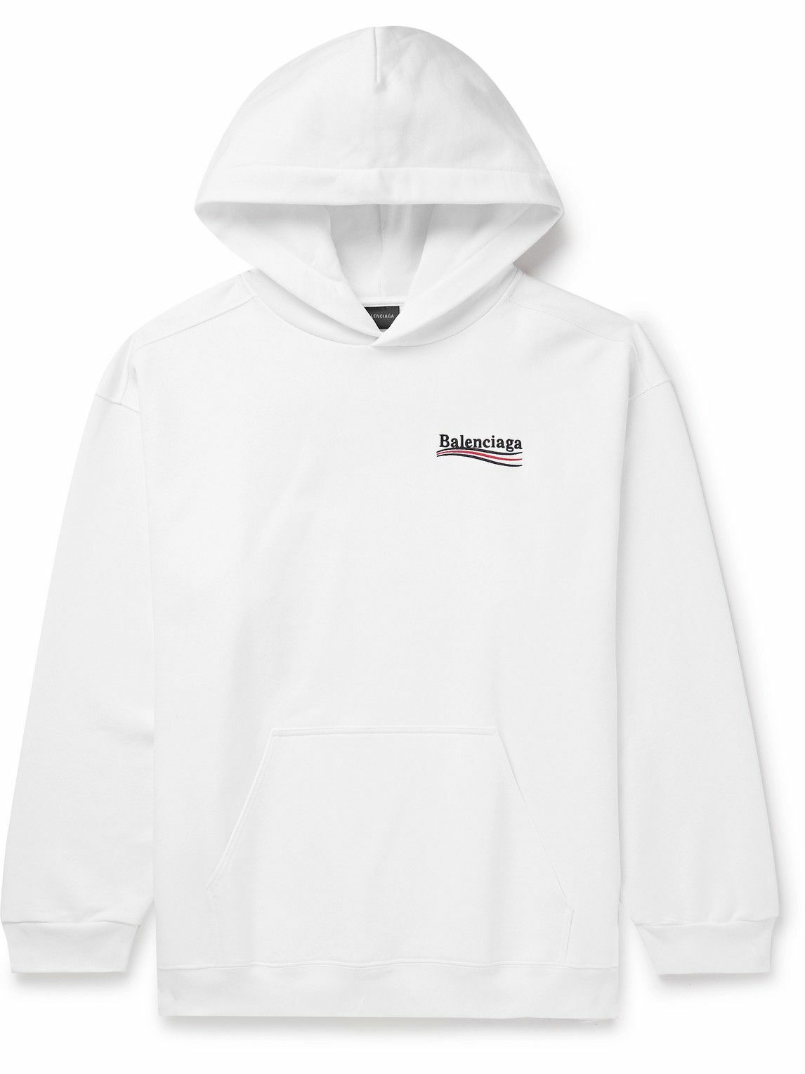 Balenciaga - Logo-Embroidered Cotton-Jersey Hoodie - White