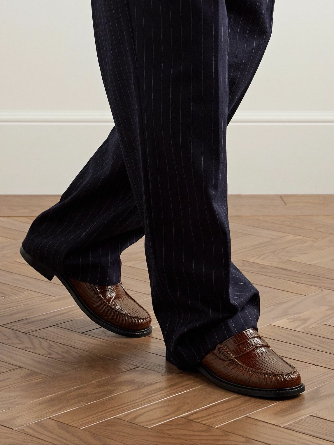 VINNY's - Yardee Lizard-Effect Leather Penny Loafers - Brown