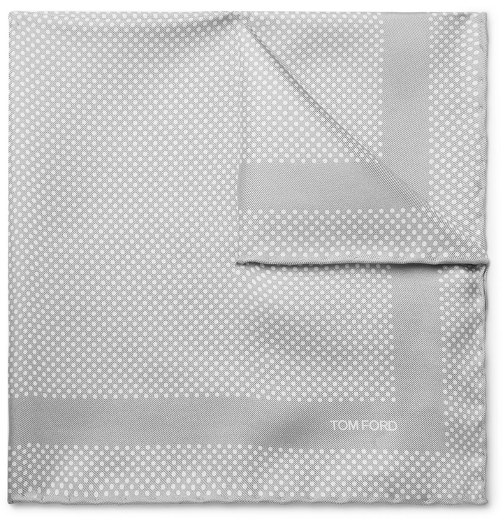 Photo: TOM FORD - Polka-Dot Silk-Twill Pocket Square - Gray