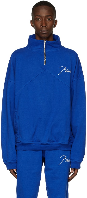 Photo: Rhude Blue Quarter-Zip Sweatshirt