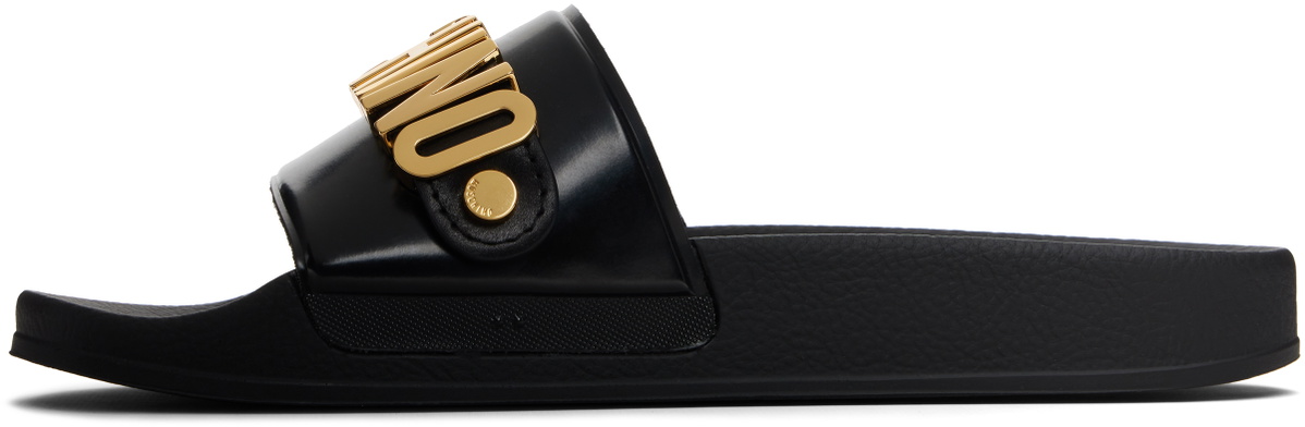 Moschino Black Lettering Logo Pool Slides