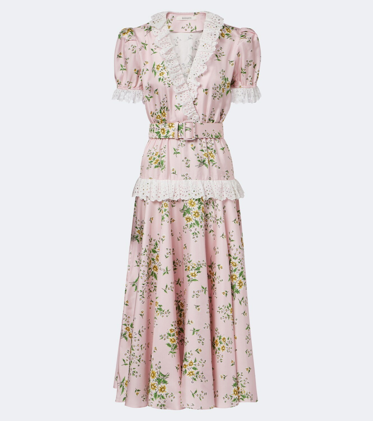 Rodarte Belted floral silk twill midi dress
