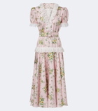 Rodarte Belted floral silk twill midi dress