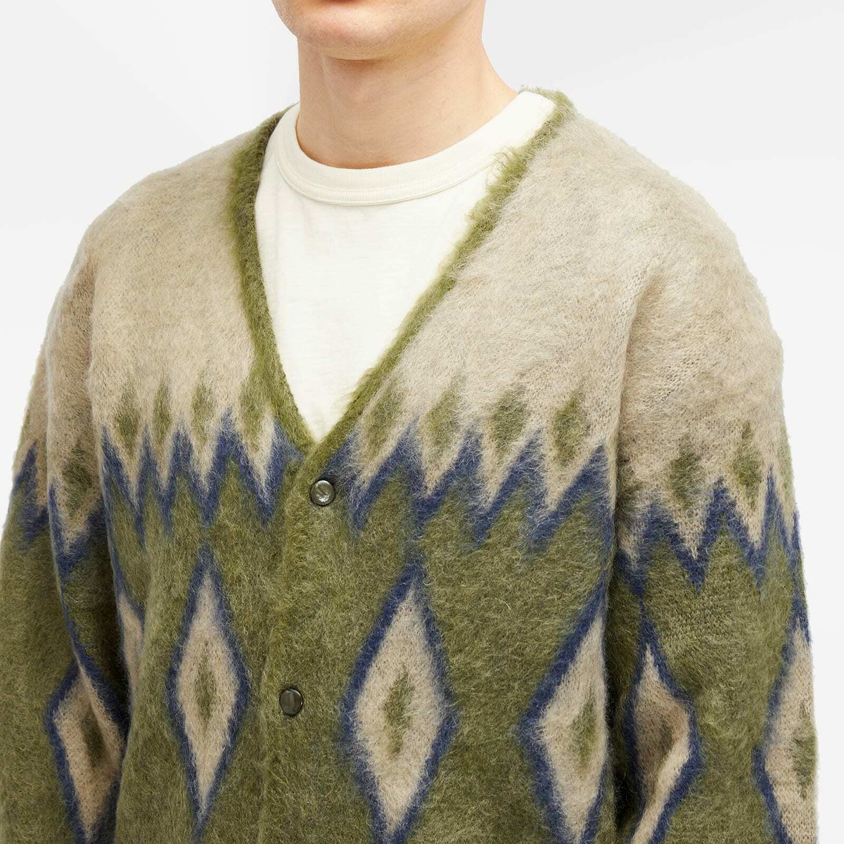 Needles Diamond Mohair Cardigan in Olive