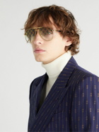 Gucci Eyewear - Logo-Print Aviator-Style Gold-Tone and Acetate Sunglasses