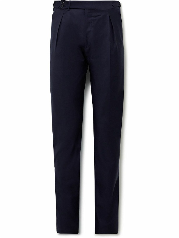 Photo: Zanella - Nico Tapered Pleated Virgin Wool and Cashmere-Blend Trousers - Blue