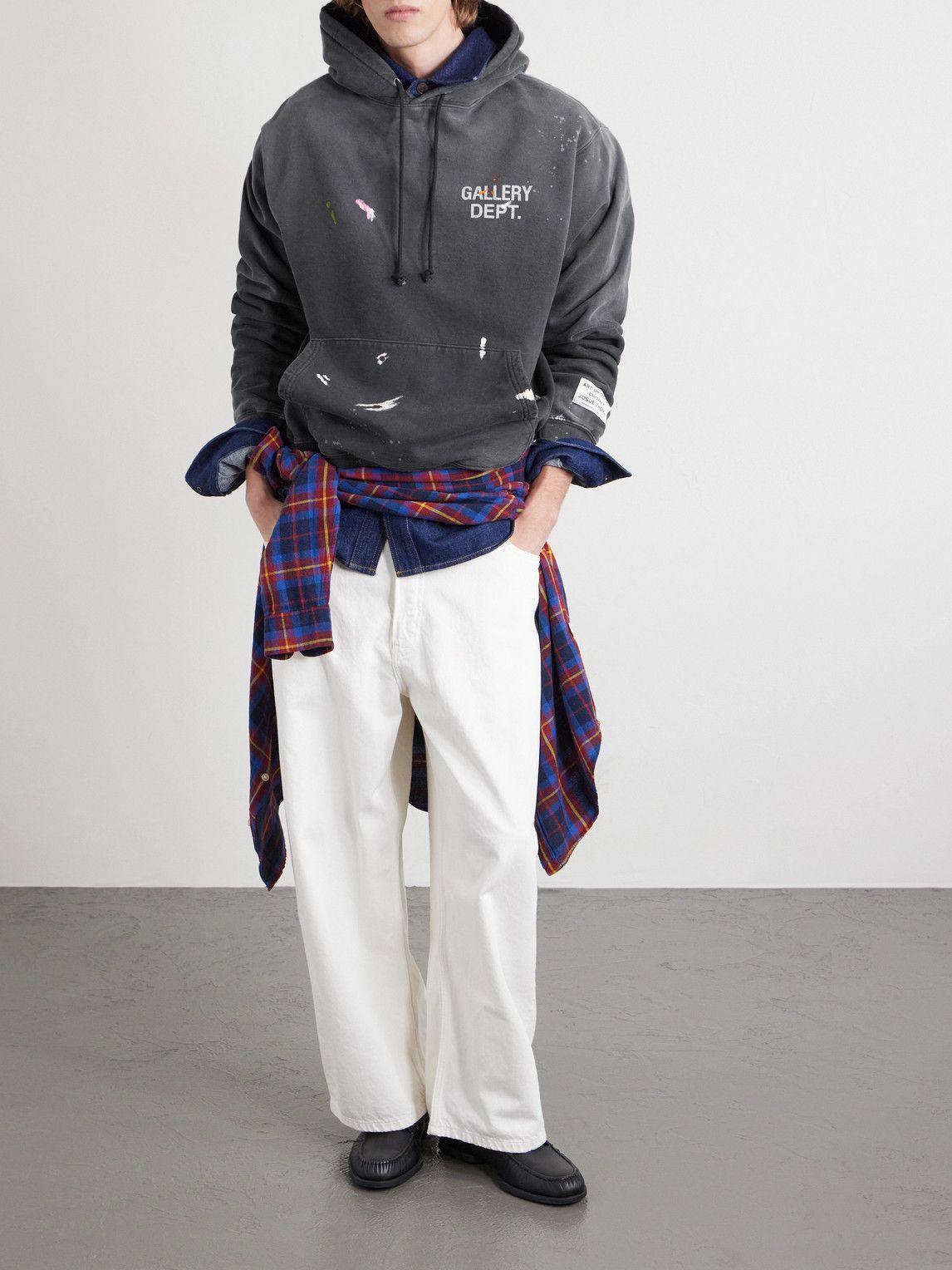 Gallery Dept. - Logo-Print Paint-Splattered Cotton-Jersey Hoodie - Gray